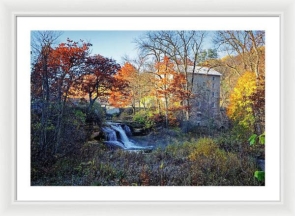 Pickwick Mill in Autumn by Waterfall - Framed Print