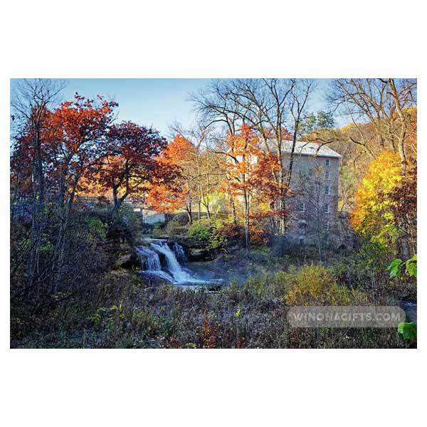Pickwick Mill in Autumn by Waterfall - Art Print