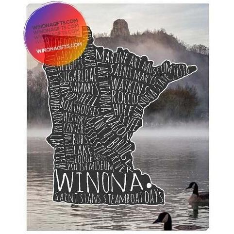 Winona MN Canvas Wrap Typography Map With Sugarloaf Geese, 8x10, Heavy Traffic - Kari Yearous Photography WinonaGifts KetoGifts LoveDecorah