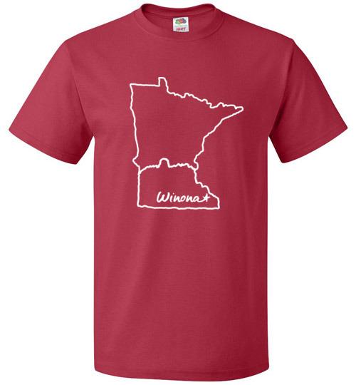 Winona Minnesota Kids T-Shirt, MN Outline with Sugarloaf - Kari Yearous Photography WinonaGifts KetoGifts LoveDecorah