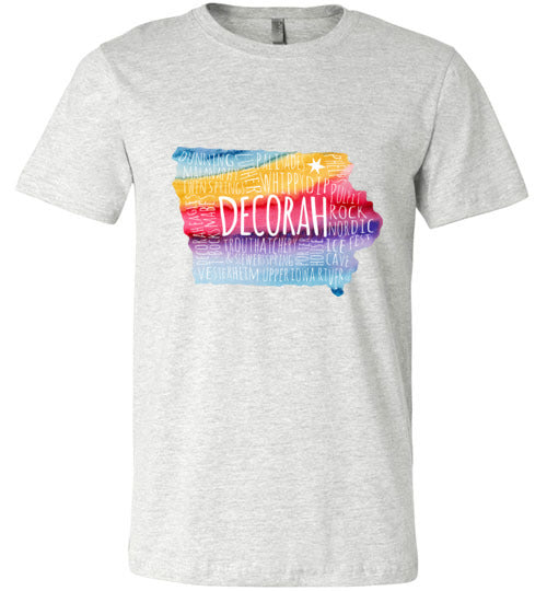 Decorah Iowa T-Shirt Rainbow Typography Map