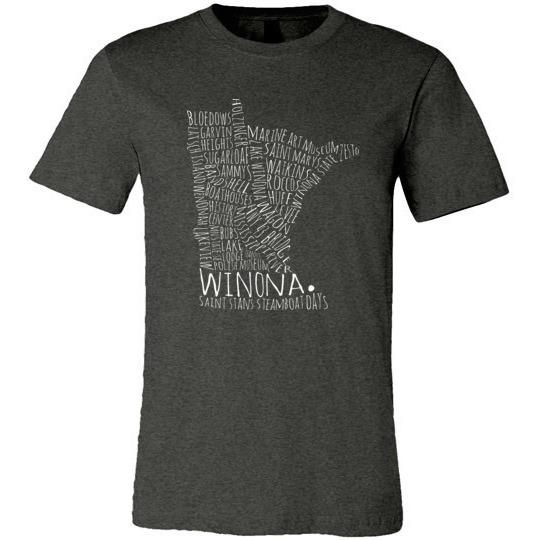 Winona MN Typography Shirt, Text Only, Canvas Unisex Shirt - Kari Yearous Photography WinonaGifts KetoGifts LoveDecorah