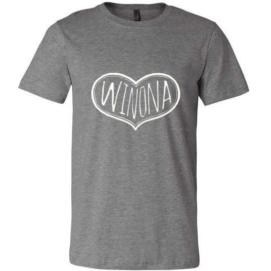 Winona Minnesota T-Shirt Text Heart, Light On Dark - Kari Yearous Photography WinonaGifts KetoGifts LoveDecorah