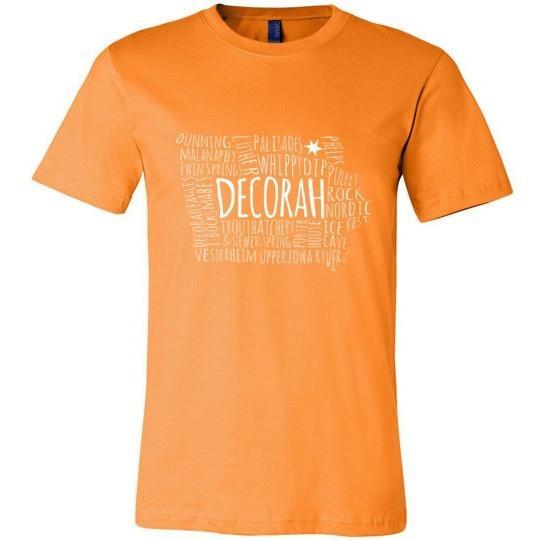 Decorah Iowa T-Shirt Typography Map Text Only, Canvas Unisex Shirt - Kari Yearous Photography WinonaGifts KetoGifts LoveDecorah
