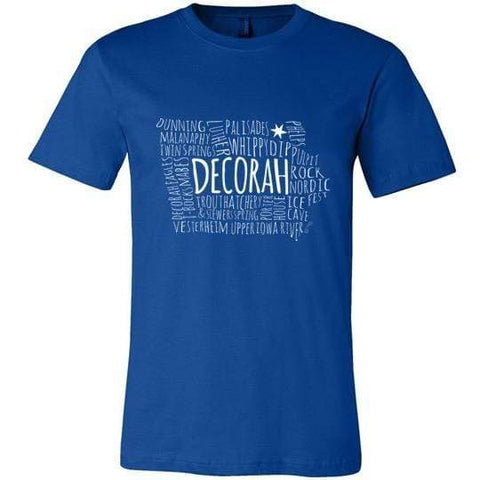 Decorah Iowa T-Shirt Typography Map Text Only, Canvas Unisex Shirt - Kari Yearous Photography WinonaGifts KetoGifts LoveDecorah