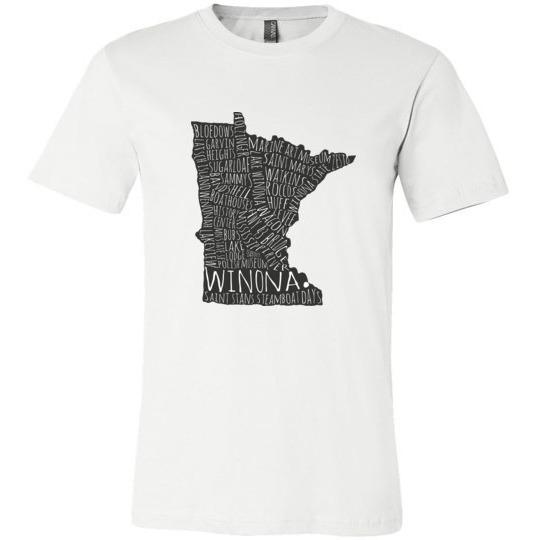 Winona MN Shirt Typography Map, Unisex T-Shirt - Kari Yearous Photography WinonaGifts KetoGifts LoveDecorah