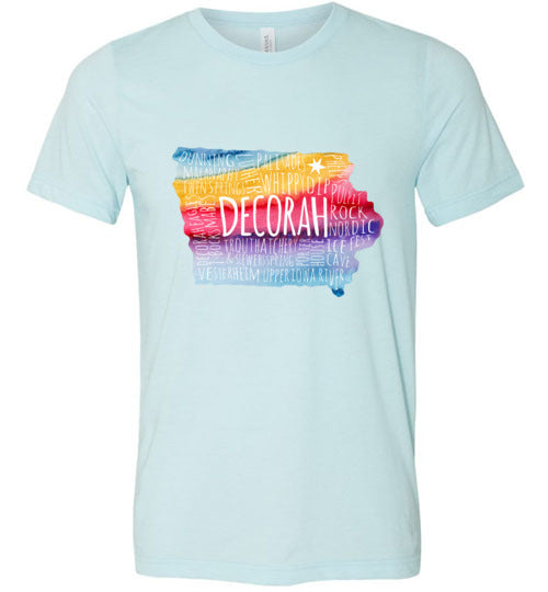 Decorah Iowa T-Shirt Rainbow Typography Map