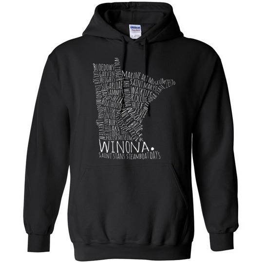 Winona Minnesota Hooded Sweatshirt Typography Map Shirt - Kari Yearous Photography WinonaGifts KetoGifts LoveDecorah