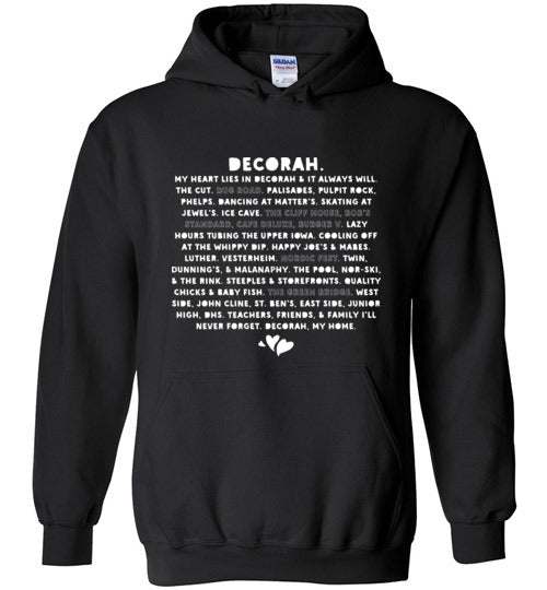 Decorah IA Sweatshirt, My Heart Lies in Decorah, Gildan Hoodie Sweatshirt