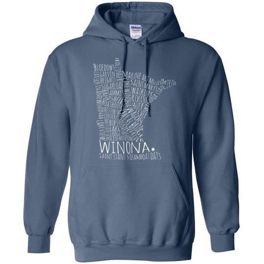 Winona Minnesota Hooded Sweatshirt Typography Map Shirt - Kari Yearous Photography WinonaGifts KetoGifts LoveDecorah