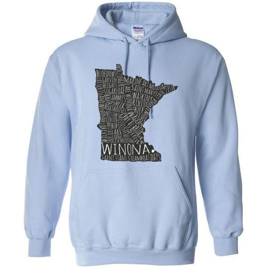 Winona MN Hooded Sweatshirt Typography Map, Gildan Heavy Blend - Kari Yearous Photography WinonaGifts KetoGifts LoveDecorah