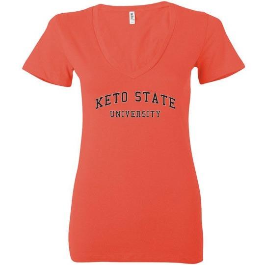 Women's Keto T-Shirt, Keto State University, Bella Ladies Deep V-Neck - Kari Yearous Photography WinonaGifts KetoGifts LoveDecorah