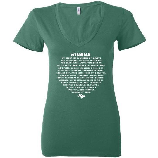 Winona Ladies Deep V-Neck Shirt, Heart Lies In Winona St Stans & Cotter - Kari Yearous Photography WinonaGifts KetoGifts LoveDecorah