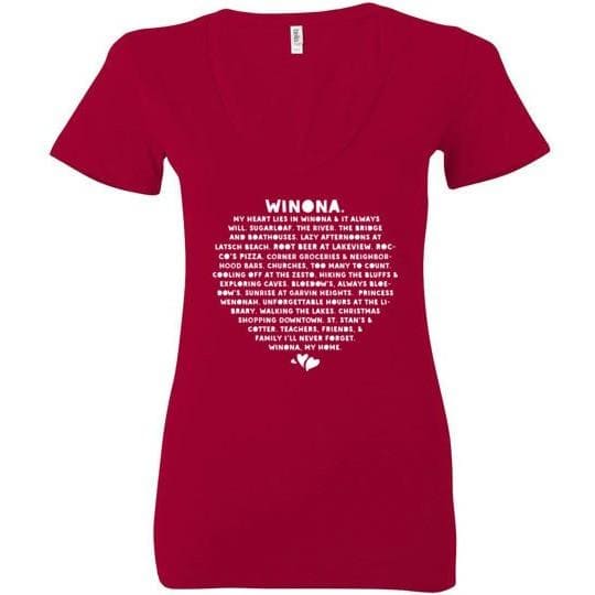 Winona Ladies Deep V-Neck Shirt, Heart Lies In Winona St Stans & Cotter - Kari Yearous Photography WinonaGifts KetoGifts LoveDecorah
