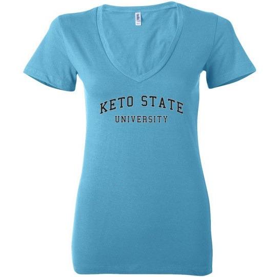 Women's Keto T-Shirt, Keto State University, Bella Ladies Deep V-Neck - Kari Yearous Photography WinonaGifts KetoGifts LoveDecorah