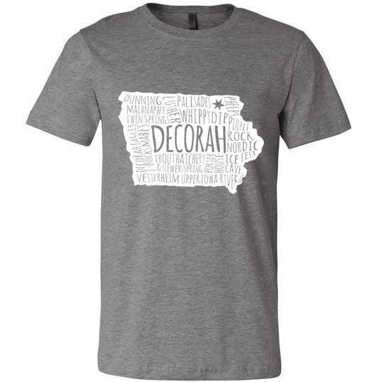 Decorah Iowa Shirt Typography Map, Unisex T-Shirt - Kari Yearous Photography WinonaGifts KetoGifts LoveDecorah