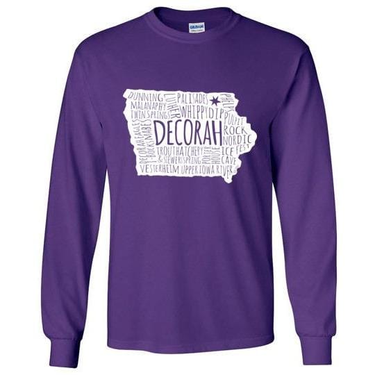Decorah Iowa Long-Sleeve T-Shirt, White Typography Map - Kari Yearous Photography WinonaGifts KetoGifts LoveDecorah
