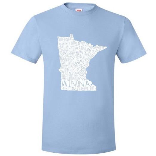 Winona T-Shirt White Typography Map, Hanes Nano T-Shirt - Kari Yearous Photography WinonaGifts KetoGifts LoveDecorah