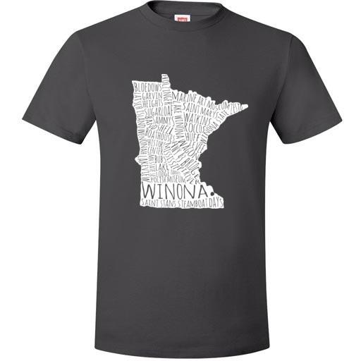 Winona T-Shirt White Typography Map, Hanes Nano T-Shirt - Kari Yearous Photography WinonaGifts KetoGifts LoveDecorah
