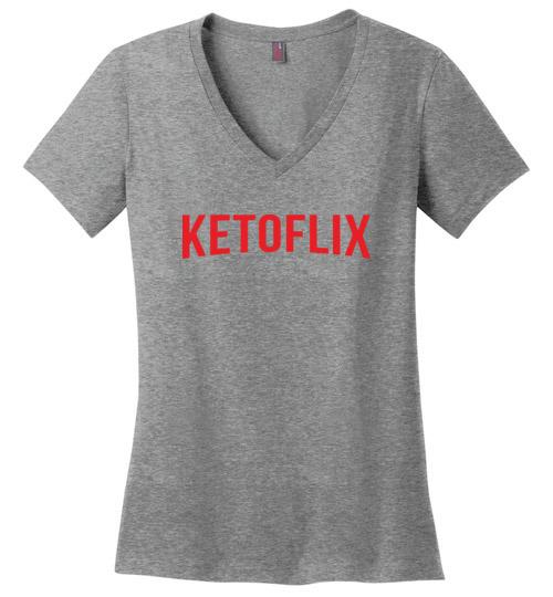 Ladies Keto Shirt Ketoflix Netflix Style, Perfect Weight V-Neck - Kari Yearous Photography WinonaGifts KetoGifts LoveDecorah