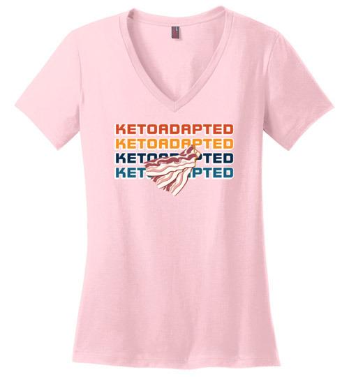 Ketoadapted T-Shirt with Bacon, Ladies Perfect Weight V-Neck - Kari Yearous Photography WinonaGifts KetoGifts LoveDecorah