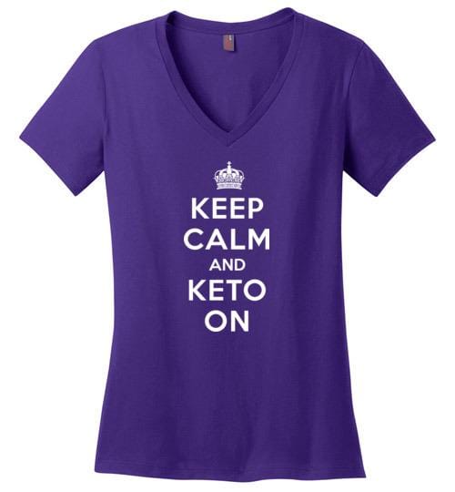 Keto TShirt Keep Calm and Keto On, Ladies Perfect Weight V-Neck - Kari Yearous Photography WinonaGifts KetoGifts LoveDecorah