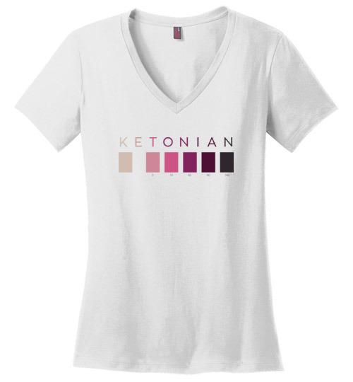 Ketonian Ketone T-Shirt, Ladies Perfect Weight V-Neck, Ketone Strip Colors - Kari Yearous Photography WinonaGifts KetoGifts LoveDecorah