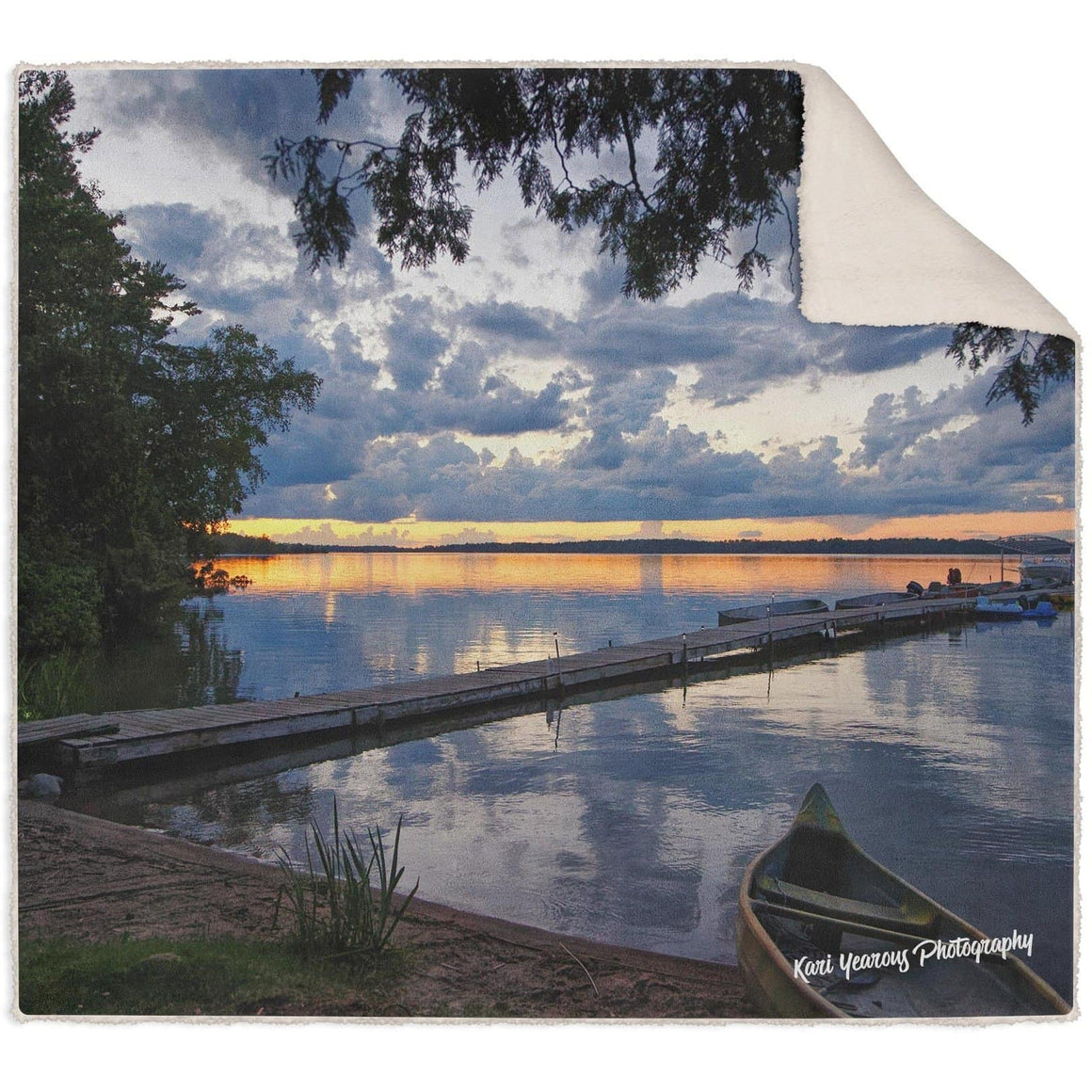 Blanket, Sherpa Fleece, Deer Lake Minnesota Sunset with Canoe - Kari Yearous Photography