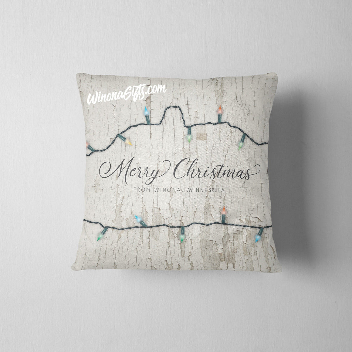 Throw Pillow Merry Christmas from Winona Christmas Lights - Kari Yearous Photography