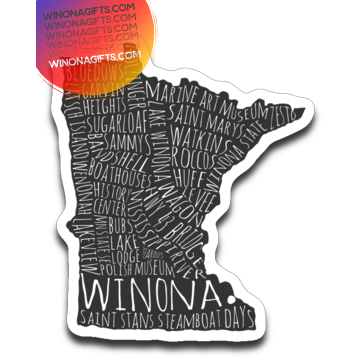 Winona Minnesota Decal Typography Map - Kari Yearous Photography WinonaGifts KetoGifts LoveDecorah