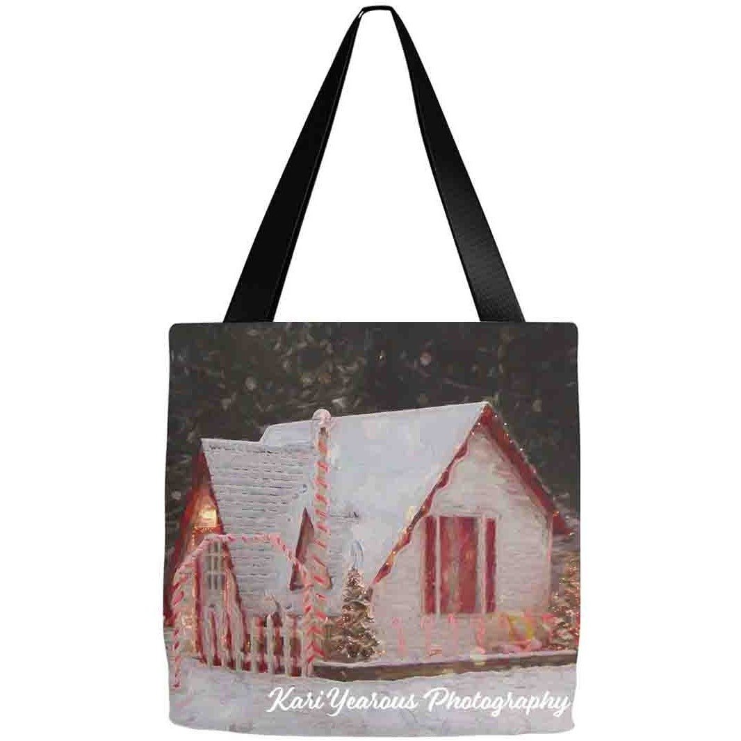 Tote Bag Santa House Winona MN Snowy Night - Kari Yearous Photography