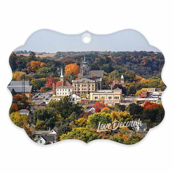 Decorah IA Acrylic Ornament Fall View with Courthouse