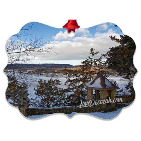 Decorah Iowa Ornament Phelps Park Overlook in Winter - Kari Yearous Photography WinonaGifts KetoGifts LoveDecorah