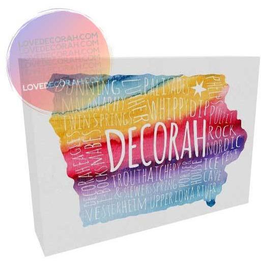 Canvas Wrap Decorah Typography Map Watercolor, 5" x 7" - Kari Yearous Photography WinonaGifts KetoGifts LoveDecorah