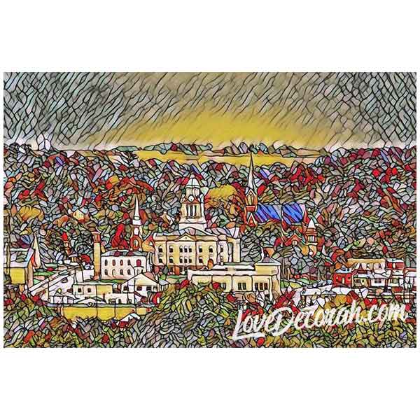 Decorah Iowa View With Courthouse Stained Glass Look - Art Print