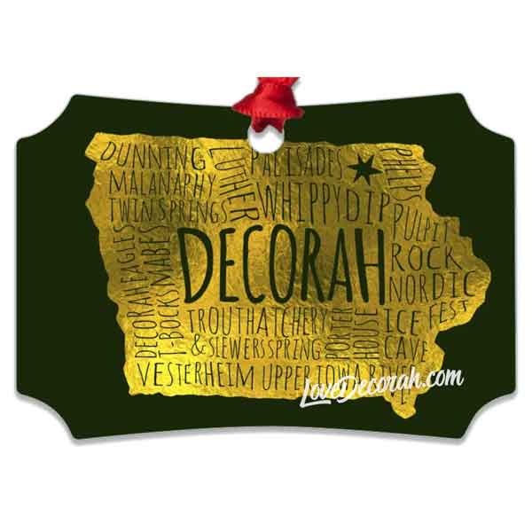 Decorah Iowa Ornament Word Map with Dunning Springs and More - Kari Yearous Photography WinonaGifts KetoGifts LoveDecorah