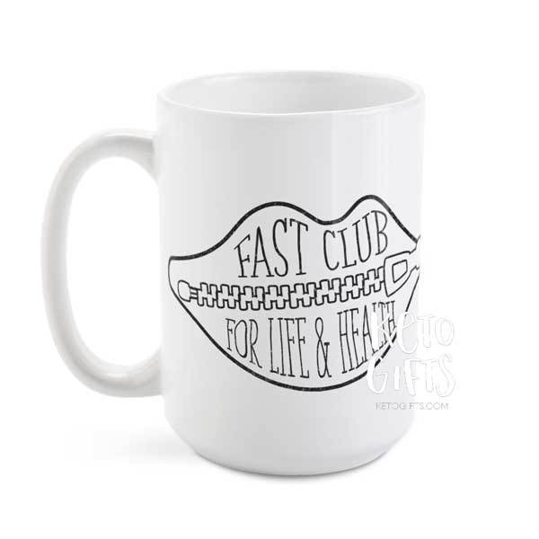 Funny Fasting Mug, Fast Club Zipped Lips, 15 oz - Kari Yearous Photography WinonaGifts KetoGifts LoveDecorah