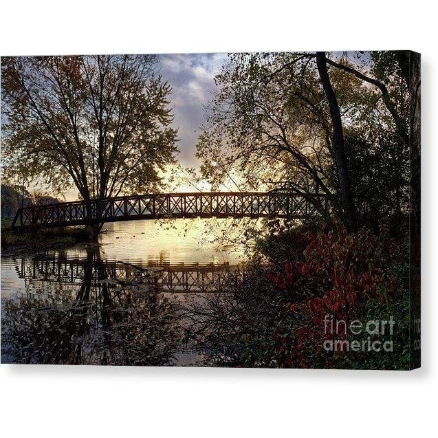 Footbridge With Morning Fog Winona Minnesota Photo - Canvas Print - Kari Yearous Photography WinonaGifts KetoGifts LoveDecorah