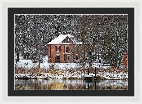 Hjelle House with Trout Pond Decorah Iowa - Framed Print