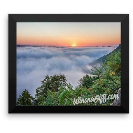 Framed Poster Sunrise With Fog at Garvin Heights Winona - Kari Yearous Photography