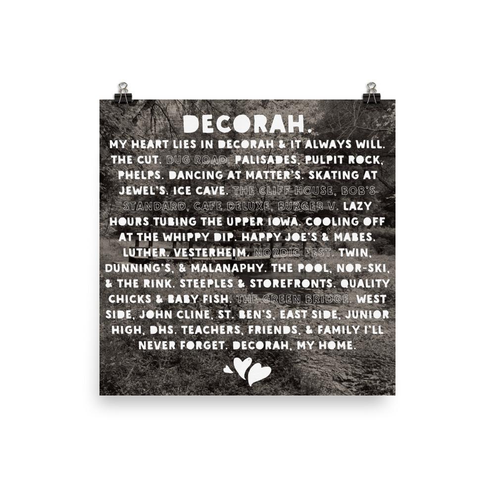 Decorah Iowa Poster - My Heart Lies in Decorah - Burger V Version - Kari Yearous Photography WinonaGifts KetoGifts LoveDecorah