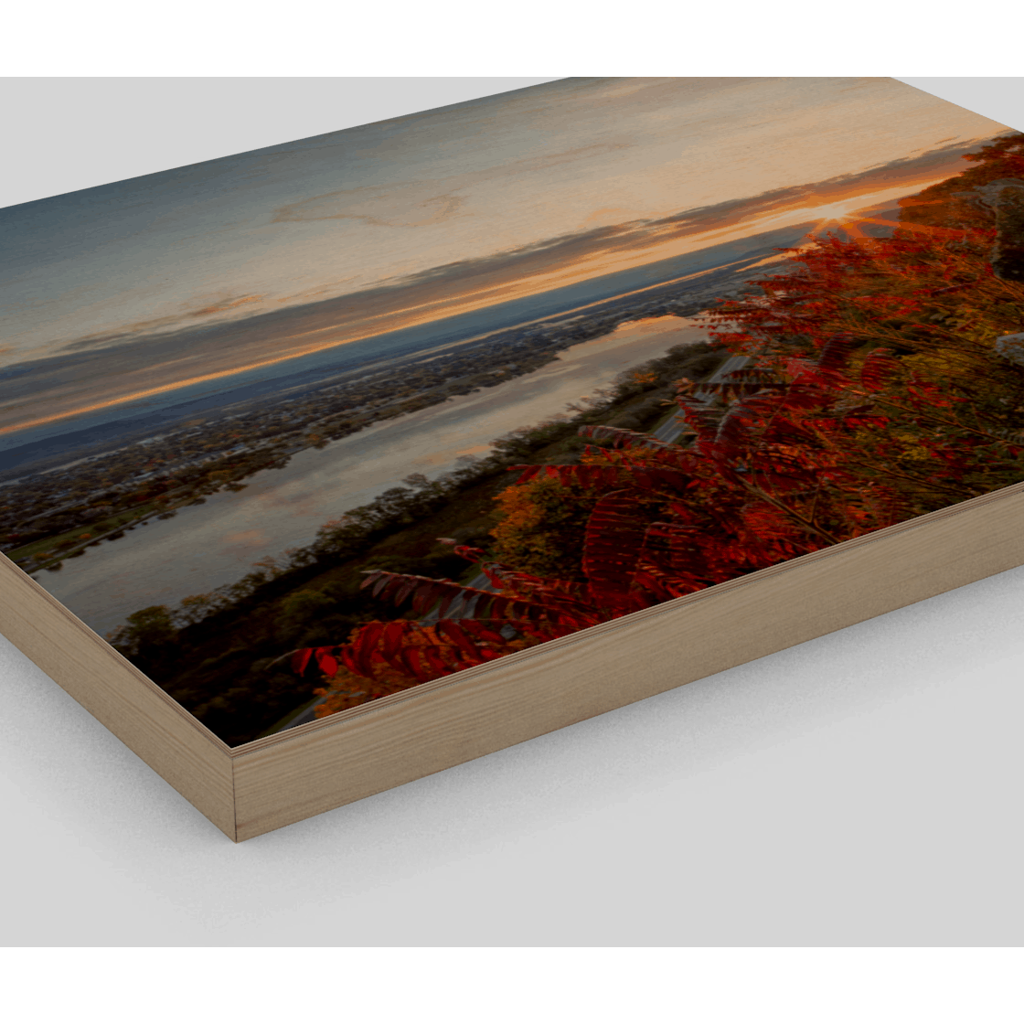 Wood Print Autumn Sunrise at Garvin Heights - Kari Yearous Photography