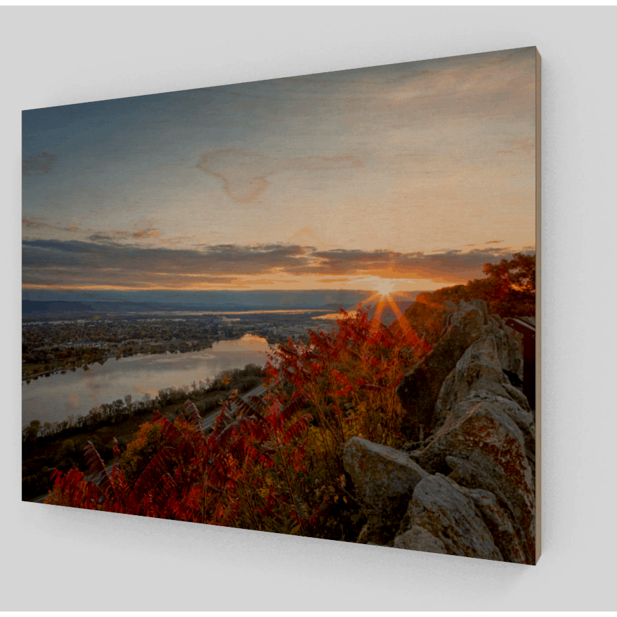 Wood Print Autumn Sunrise at Garvin Heights - Kari Yearous Photography
