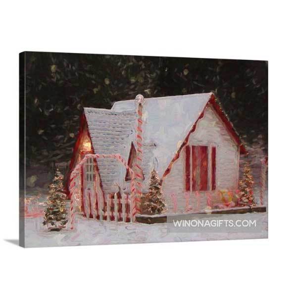 Mini 5" x 7" Canvas Wrap Santa House of Winona Minnesota Snowy Night - Kari Yearous Photography WinonaGifts KetoGifts LoveDecorah
