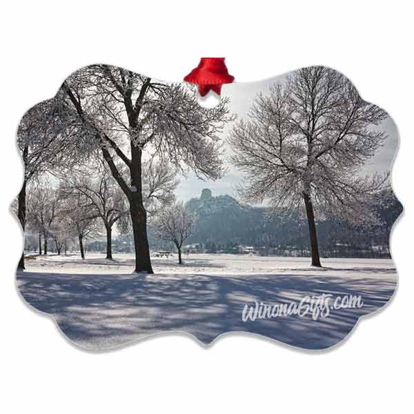 Winona Minnesota Ornament Sugarloaf with Frosty Trees, Aluminum Ornament - Kari Yearous Photography WinonaGifts KetoGifts LoveDecorah