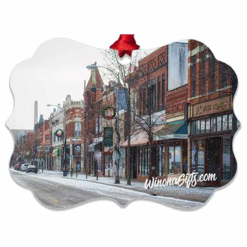 Winona Minnesota Ornament Snowy Third Street Downtown - Kari Yearous Photography WinonaGifts KetoGifts LoveDecorah