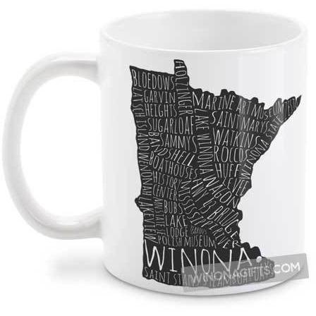 Winona Minnesota Coffee Mug Typography Map - Kari Yearous Photography WinonaGifts KetoGifts LoveDecorah
