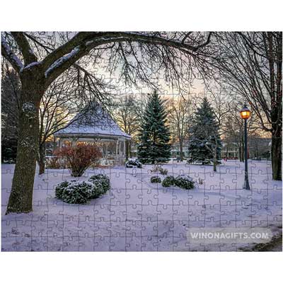 Winona Minn Puzzle Snowy Gazebo Windom Park - Kari Yearous Photography WinonaGifts KetoGifts LoveDecorah